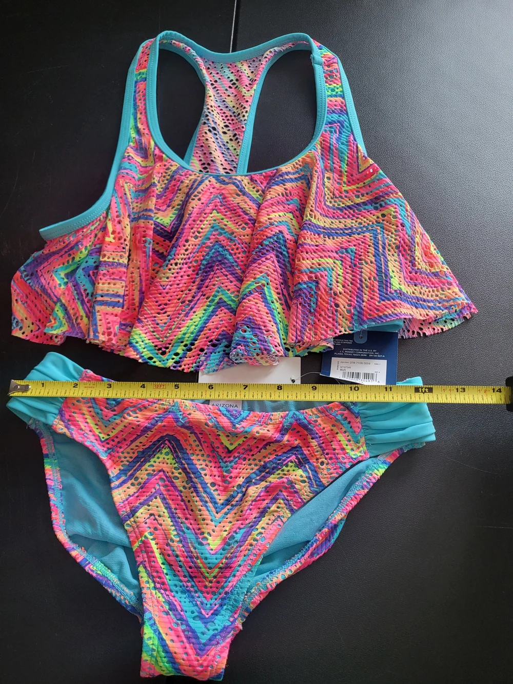 Girls' Rainbow Chevron Ruffle Tankini - Teal Trim